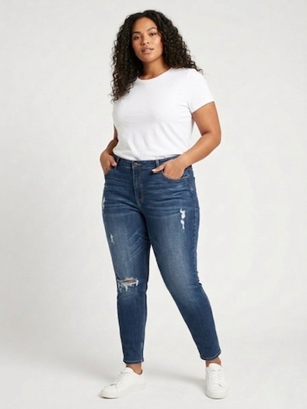 EUNINA Women’s Jude Mid-Rise Skinny Ankle Denim Jeans - Dark Wash, Sz 2XL